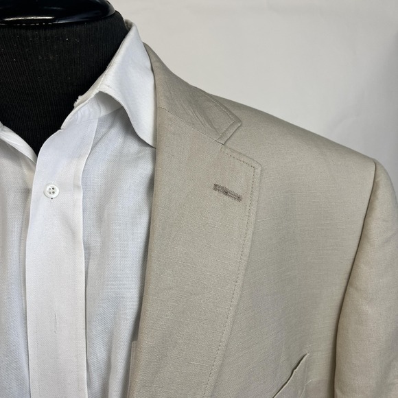 Oak Hill Sport Coat Mens 2XL 50R Beige Linen‎ Rayon Blend Blazer Jacket